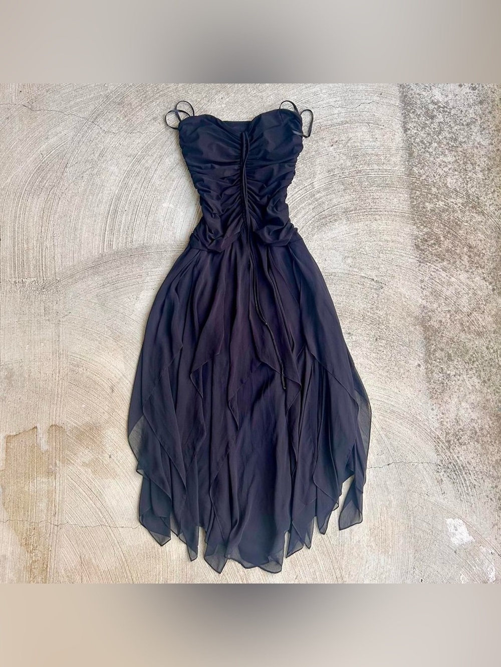 2000s y2k black lace asymmetrical fairy whimsygoth long halter dress
